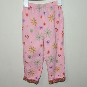 Painting Red Rhinos Pink Ribbed Floral Pants with Colorful Fringe Girls Size 6-7